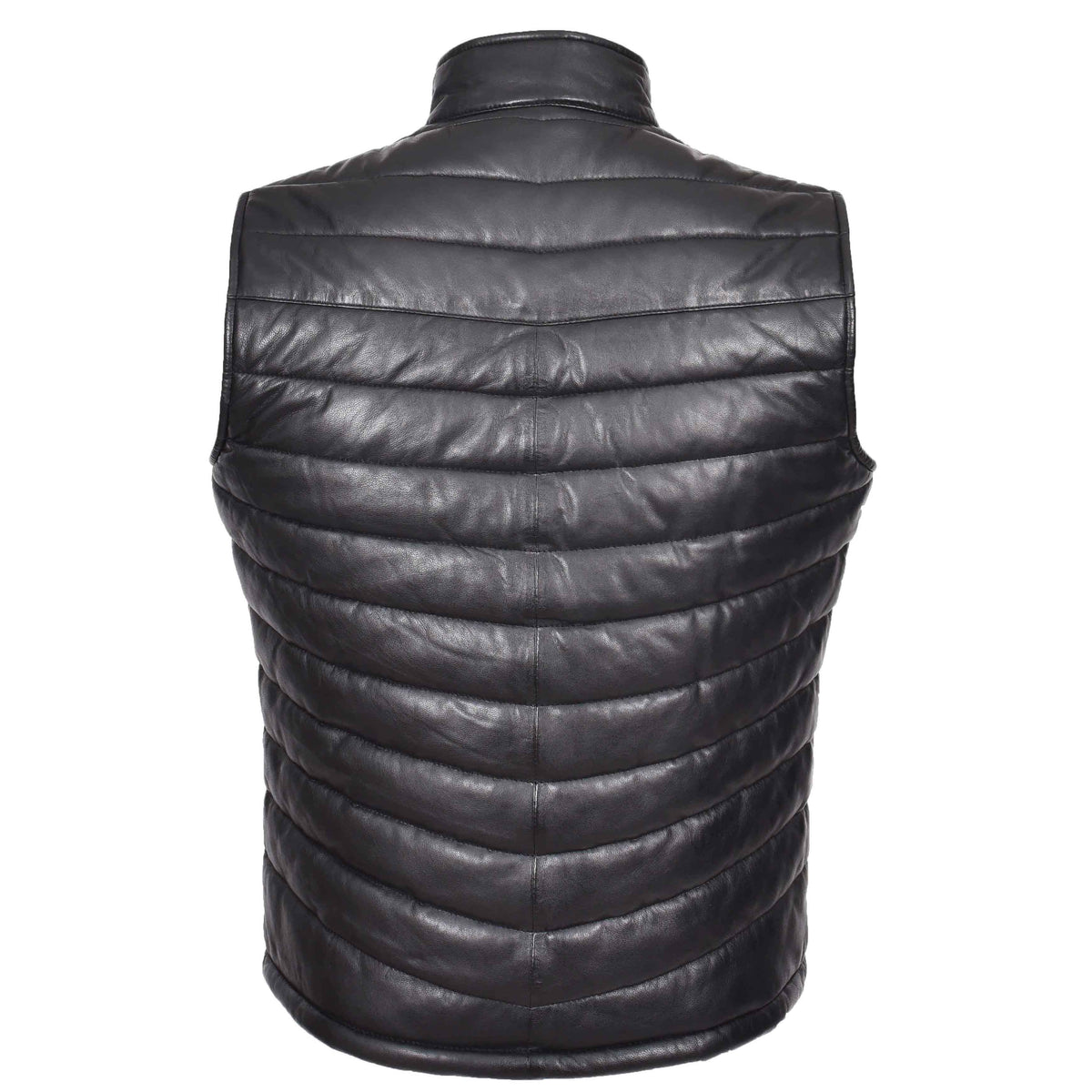 Mens Leather Puffer Waistcoat Body Warmer Vest Wilder Black - genuine leather vest in black with two outer pockets