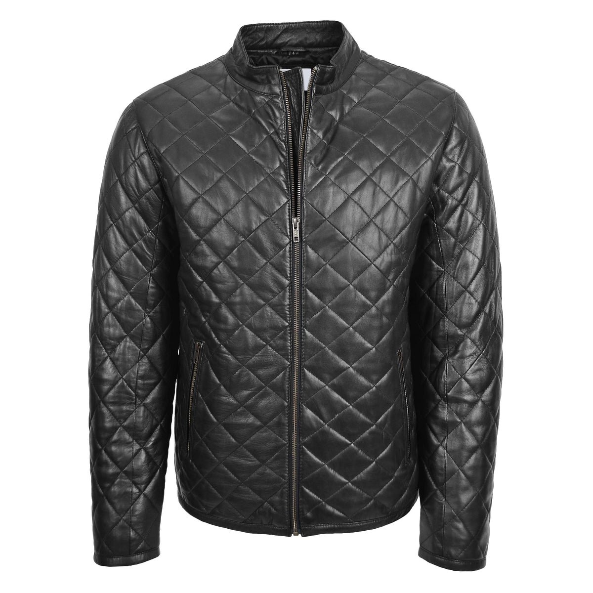 Mens Leather Quilted Anorak Style Jacket Jeff Black - genuine leather jacket in black with two outer pockets