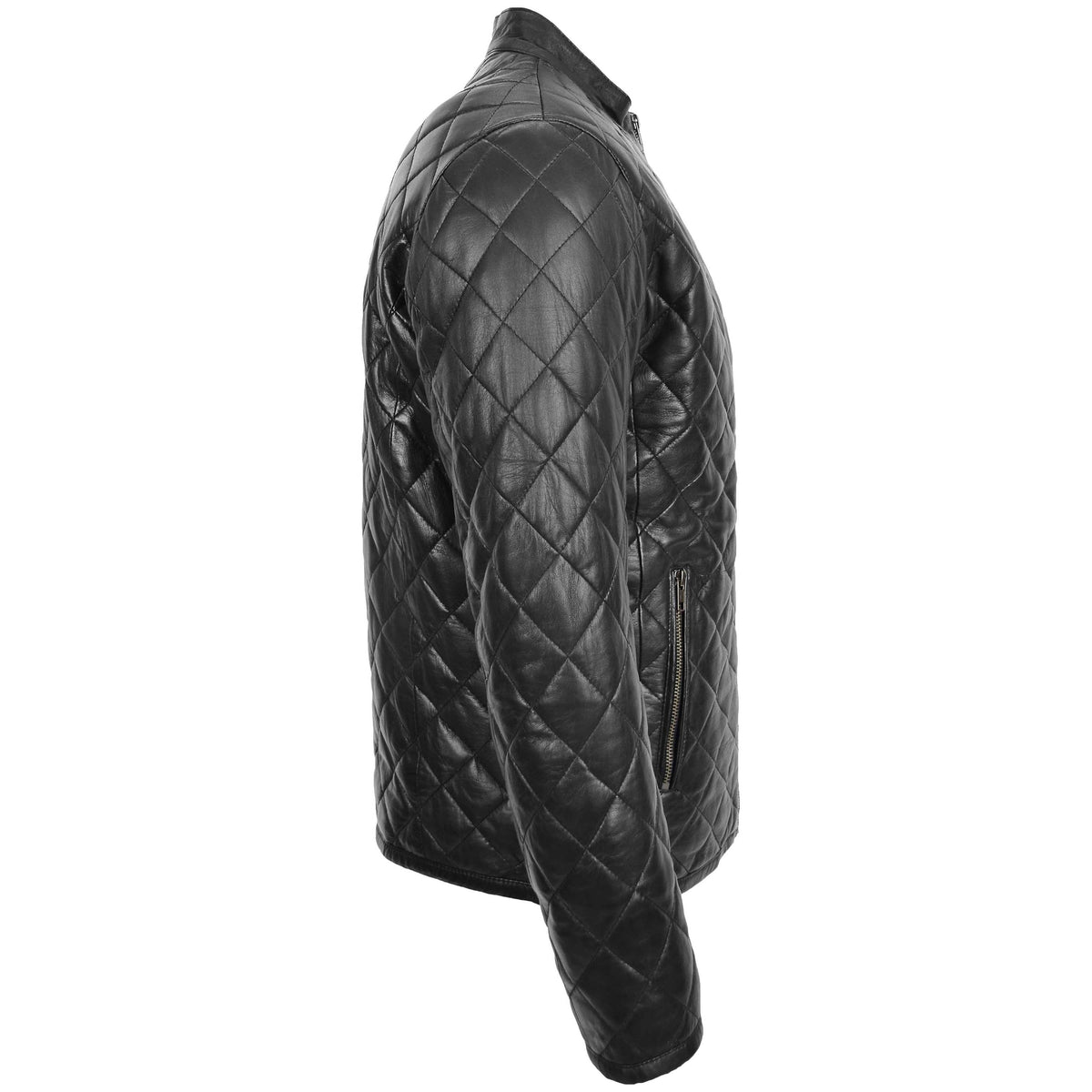 Mens Leather Quilted Anorak Style Jacket Jeff Black - genuine leather jacket in black with quilted