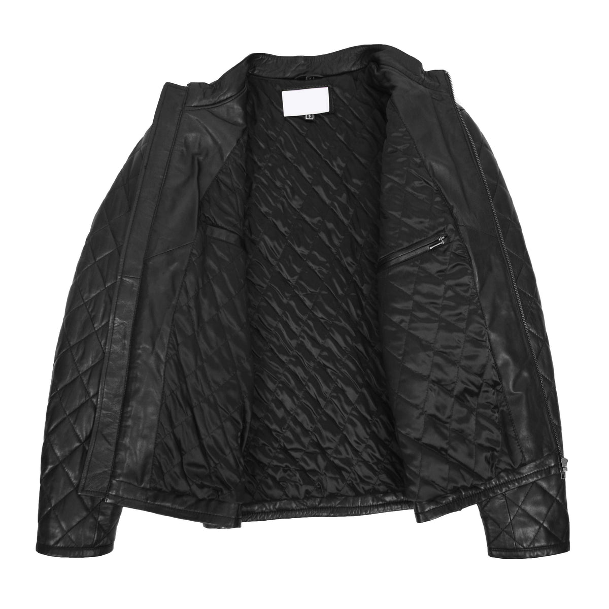 Mens Leather Quilted Anorak Style Jacket Jeff Black - genuine leather jacket in black with two outer pockets