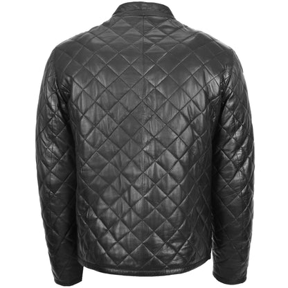 Mens Leather Quilted Anorak Style Jacket Jeff Black - genuine leather jacket in black with quilted
