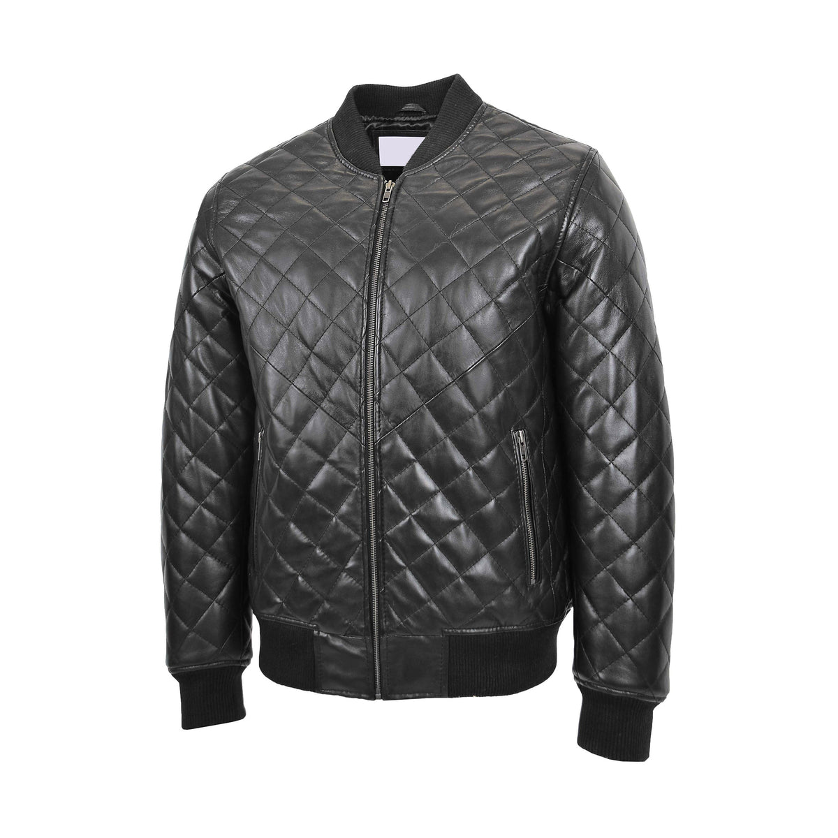 Mens Leather Quilted Bomber Jacket Warren Black - genuine leather jacket in black with bomber
