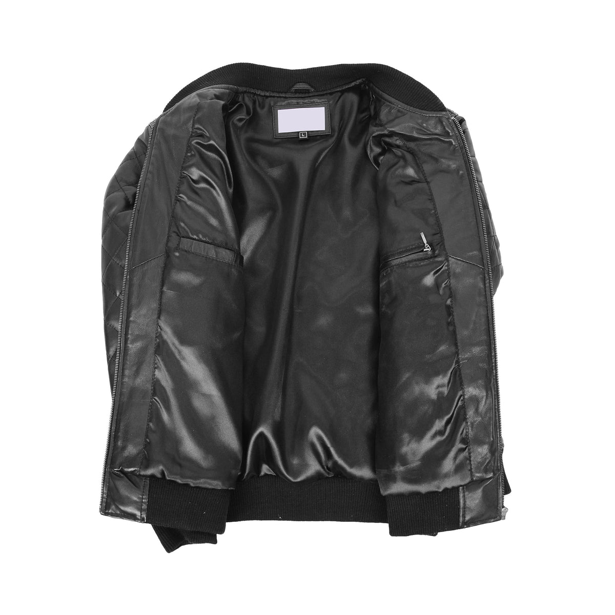 Mens Leather Quilted Bomber Jacket Warren Black - genuine leather jacket in black with quilted