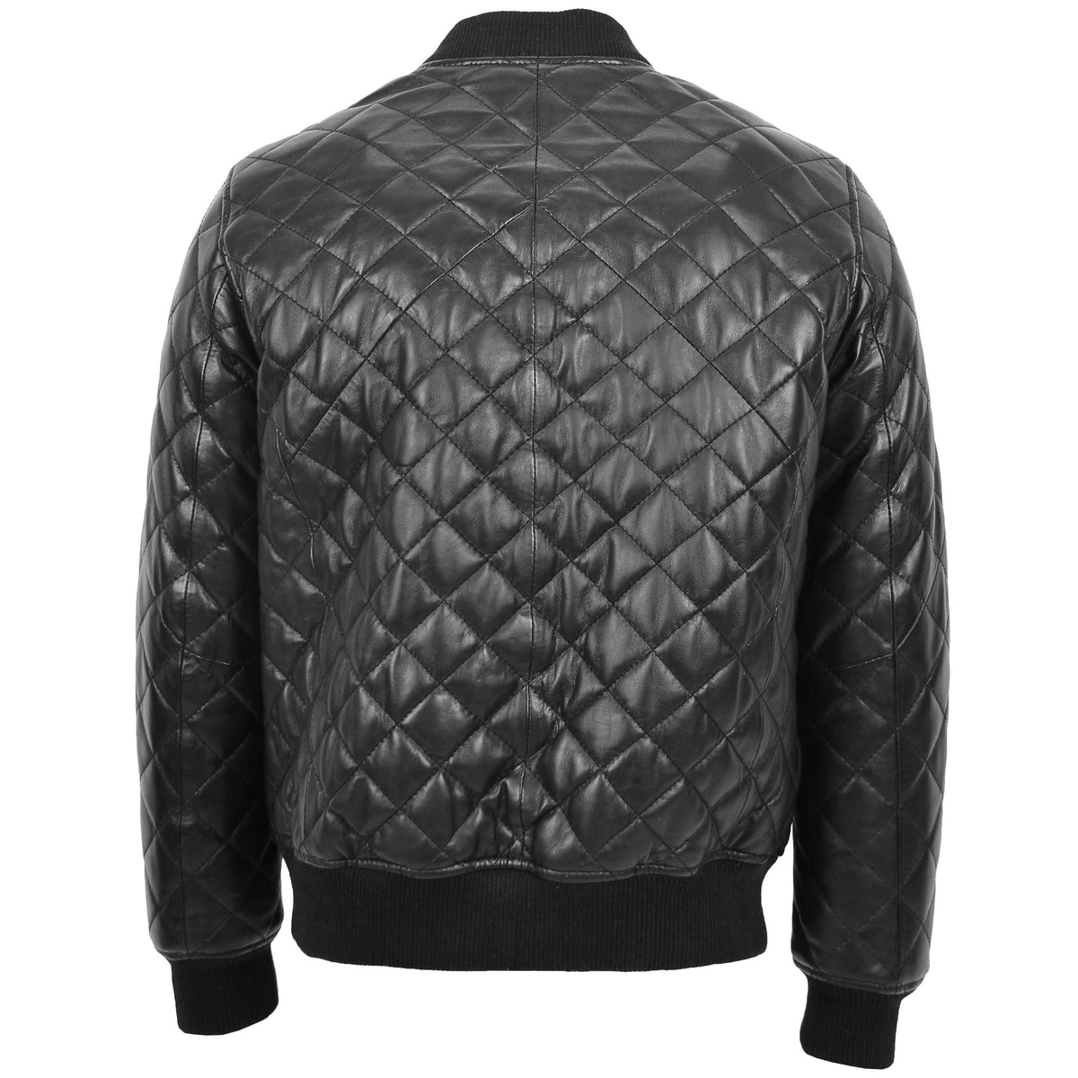 Mens Leather Quilted Bomber Jacket Warren Black - genuine leather jacket in black with bomber