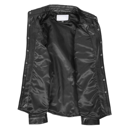 Mens Leather Shirt Classic Trucker Style Oliver Black - genuine leather jacket in black with two outer pockets