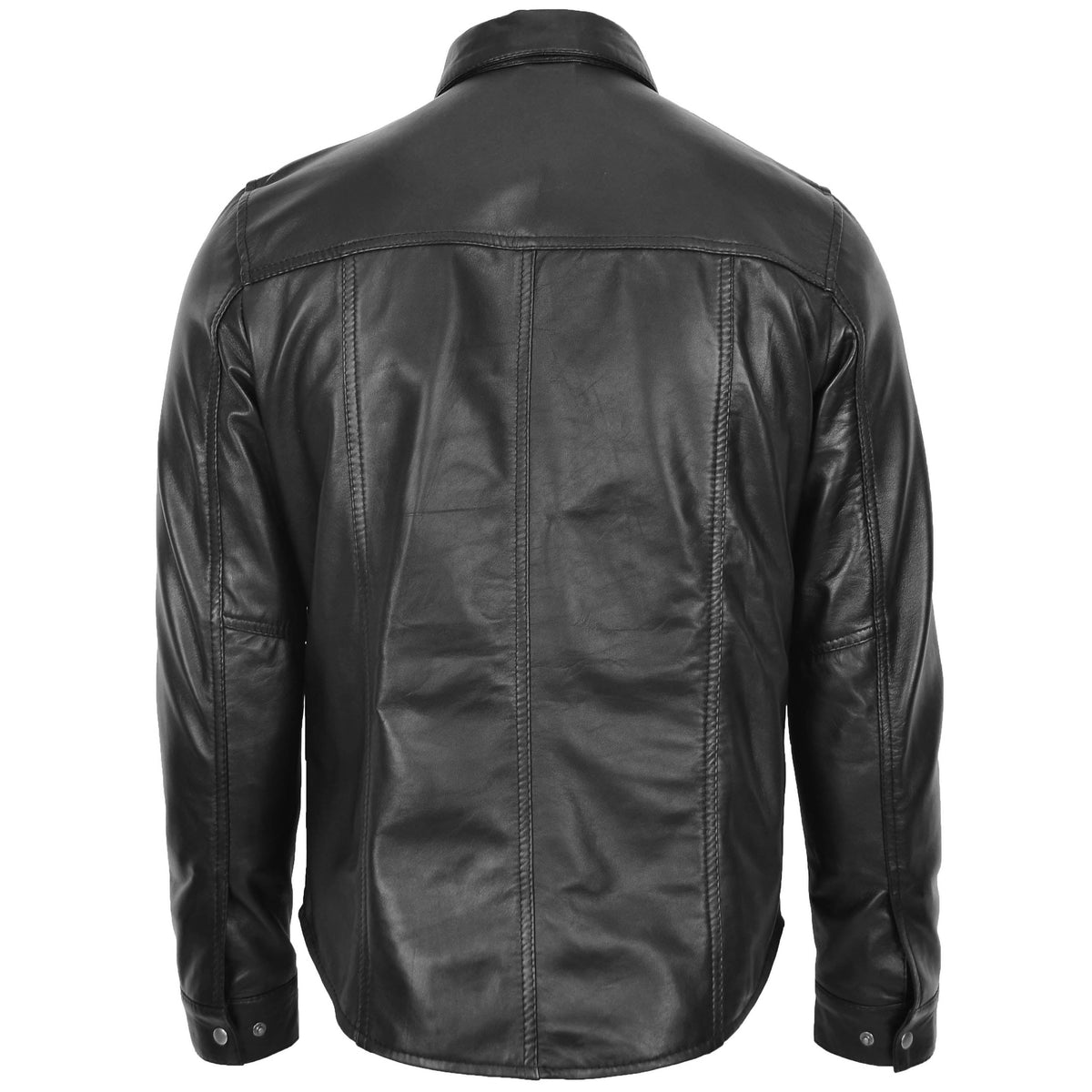 Mens Leather Shirt Classic Trucker Style Oliver Black - genuine leather jacket in black with trucker