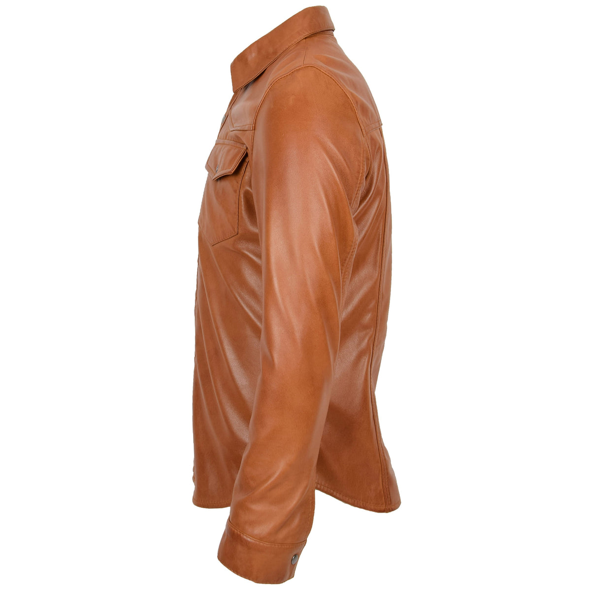 Mens Leather Shirt Classic Trucker Style Oliver Tan - genuine leather jacket in tan with trucker