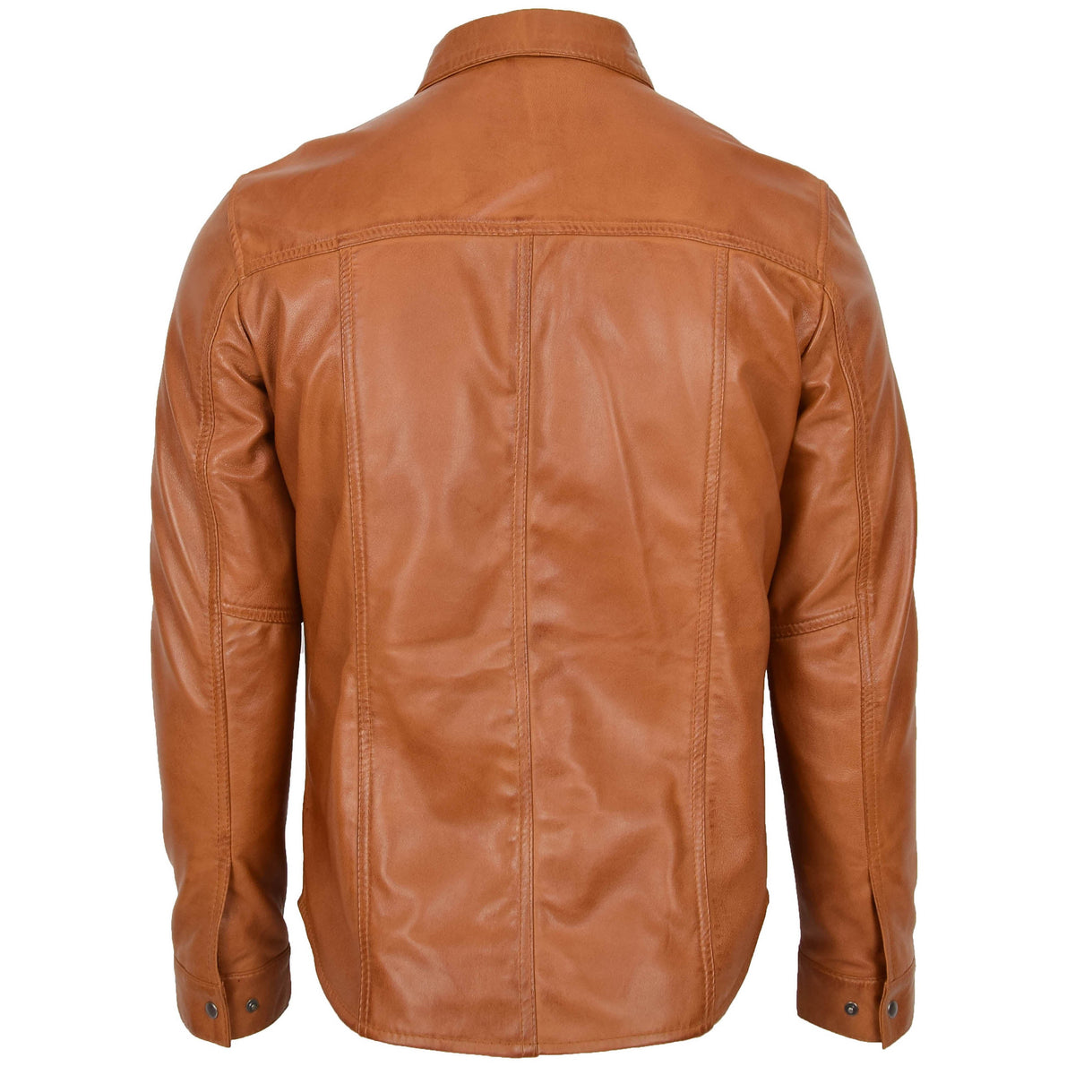 Mens Leather Shirt Classic Trucker Style Oliver Tan - genuine leather jacket in tan with trucker