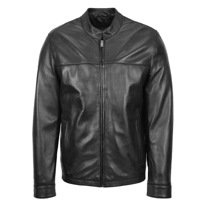 Mens Leather Standing Collar Jacket Paul Black - genuine leather jacket in black with two outer pockets