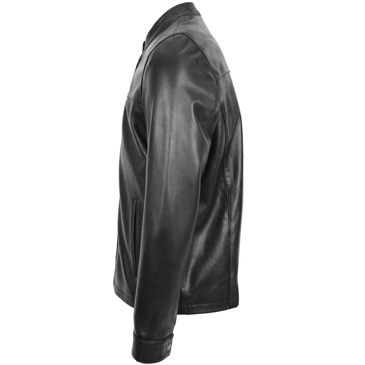 Mens Leather Standing Collar Jacket Paul Black - genuine leather jacket in black with two outer pockets