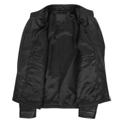 Mens Leather Standing Collar Jacket Paul Black - genuine leather jacket in black with two outer pockets