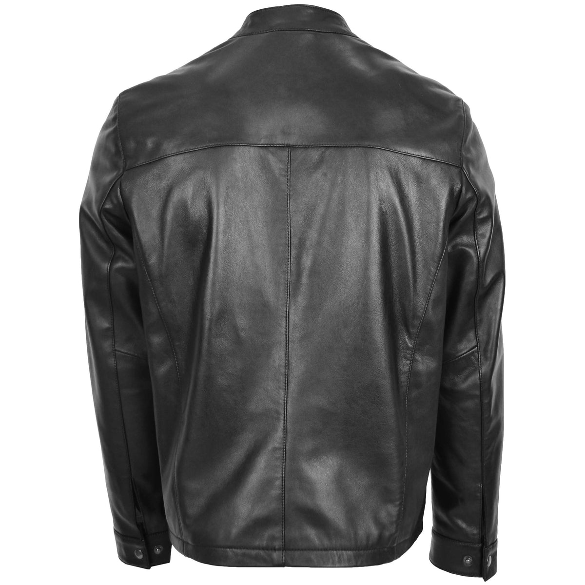 Mens Leather Standing Collar Jacket Paul Black - genuine leather jacket in black with two outer pockets