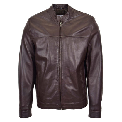 Mens Leather Standing Collar Jacket Paul Brown - genuine leather jacket in brown with two outer pockets