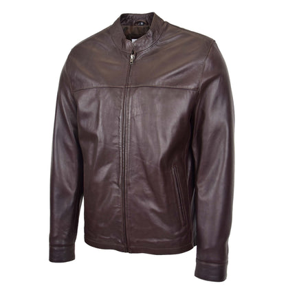 Mens Leather Standing Collar Jacket Paul Brown - genuine leather jacket in brown with two outer pockets