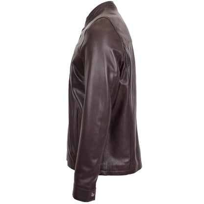 Mens Leather Standing Collar Jacket Paul Brown - genuine leather jacket in brown with two outer pockets