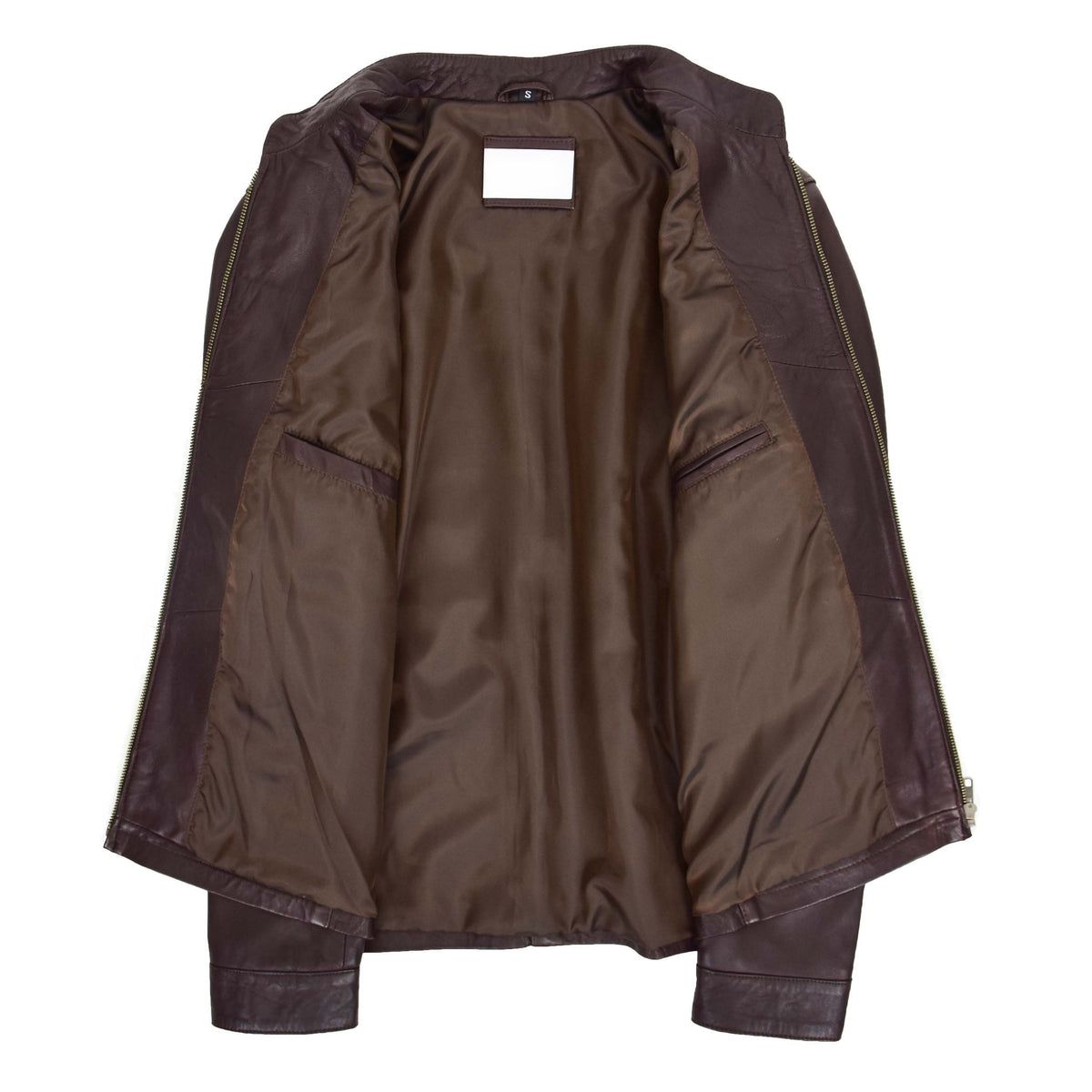 Mens Leather Standing Collar Jacket Paul Brown - genuine leather jacket in brown with two outer pockets