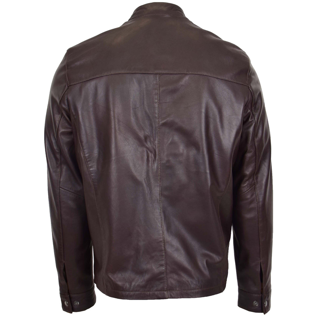 Mens Leather Standing Collar Jacket Paul Brown - genuine leather jacket in brown with two outer pockets