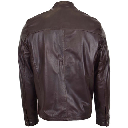 Mens Leather Standing Collar Jacket Paul Brown - genuine leather jacket in brown with two outer pockets