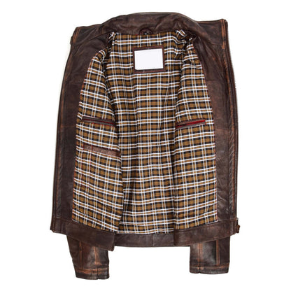 Mens Leather Urban Biker Style Jacket Hugo Brown Vintage - genuine leather jacket in brown vintage with vintage