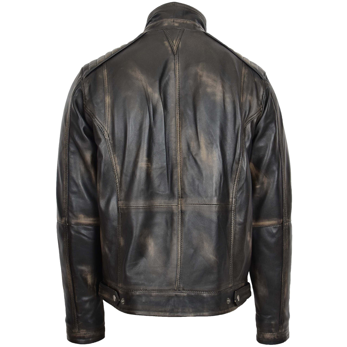 Mens Leather Urban Biker Style Jacket Hugo Black Rub Off - genuine leather jacket in black rub off with six outer pockets