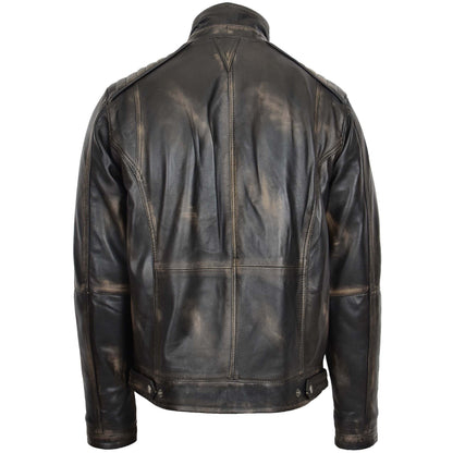 Mens Leather Urban Biker Style Jacket Hugo Black Rub Off - genuine leather jacket in black rub off with six outer pockets