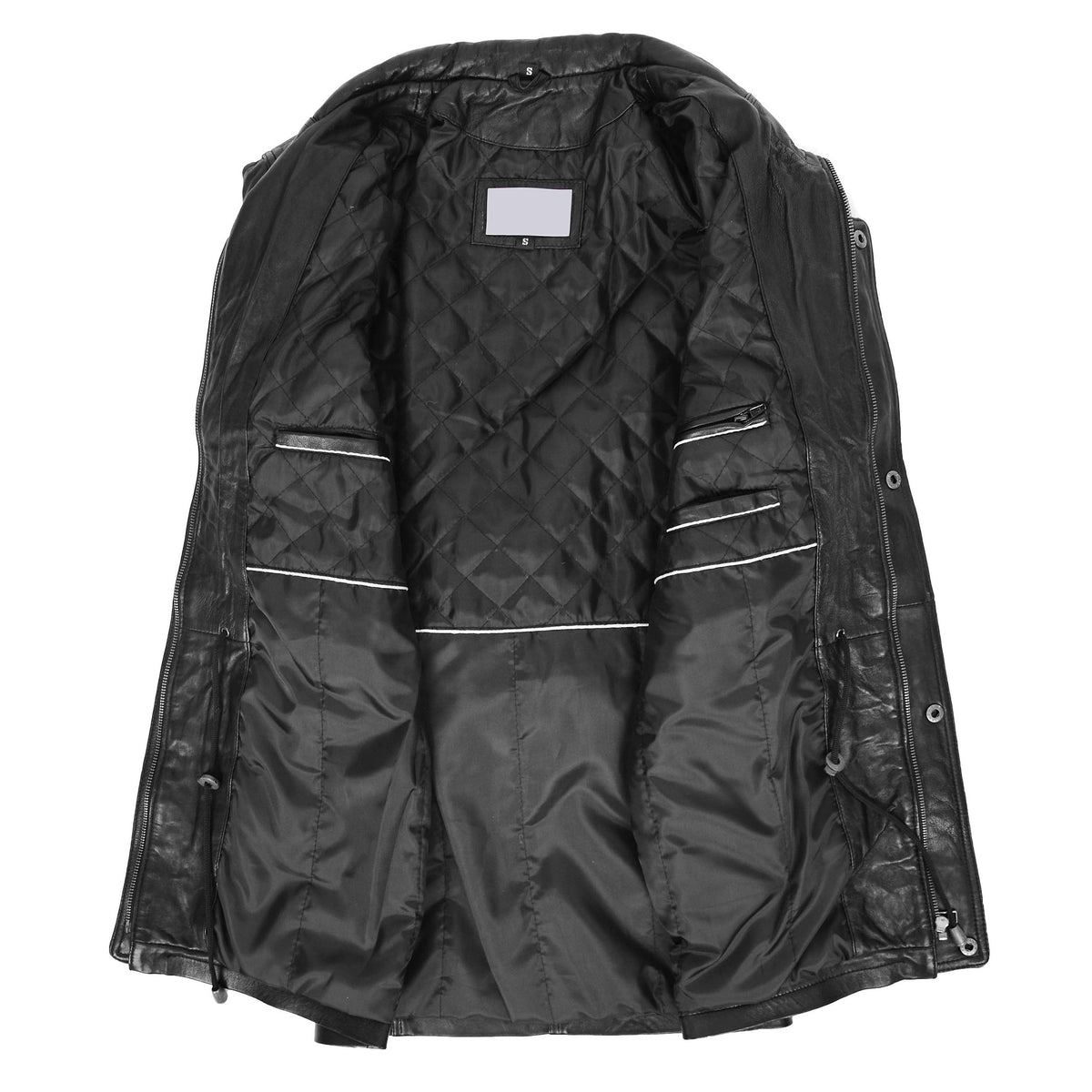 Mens Leather Winter Car Coat Hip Length Jason Black - genuine leather coat in black with six outer pockets