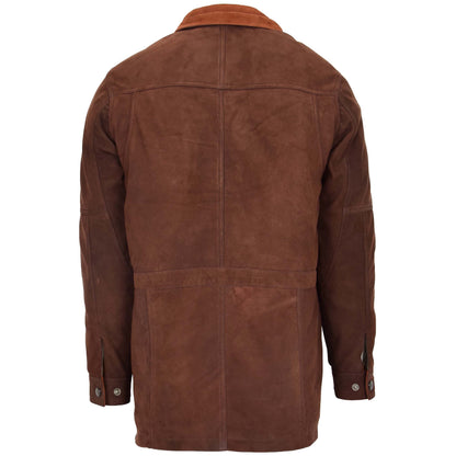 Mens Leather Winter Car Coat Hip Length Jason Brown Nubuck - genuine leather coat in brown nubuck with car coat
