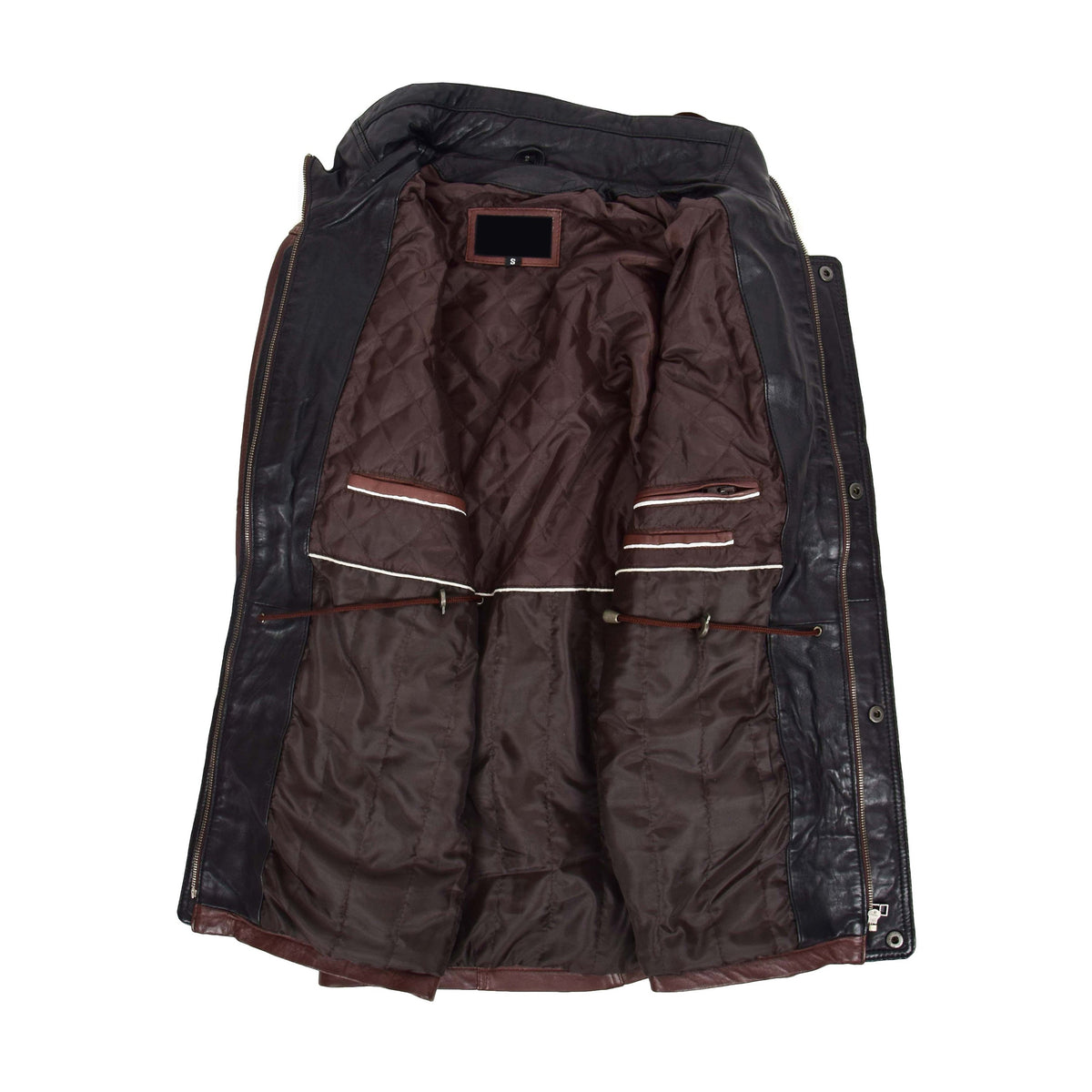 Mens Leather Winter Car Coat Hip Length Jason Brown - genuine leather coat in brown with six outer pockets