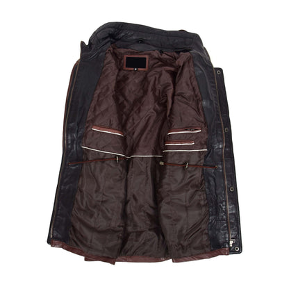 Mens Leather Winter Car Coat Hip Length Jason Brown - genuine leather coat in brown with six outer pockets