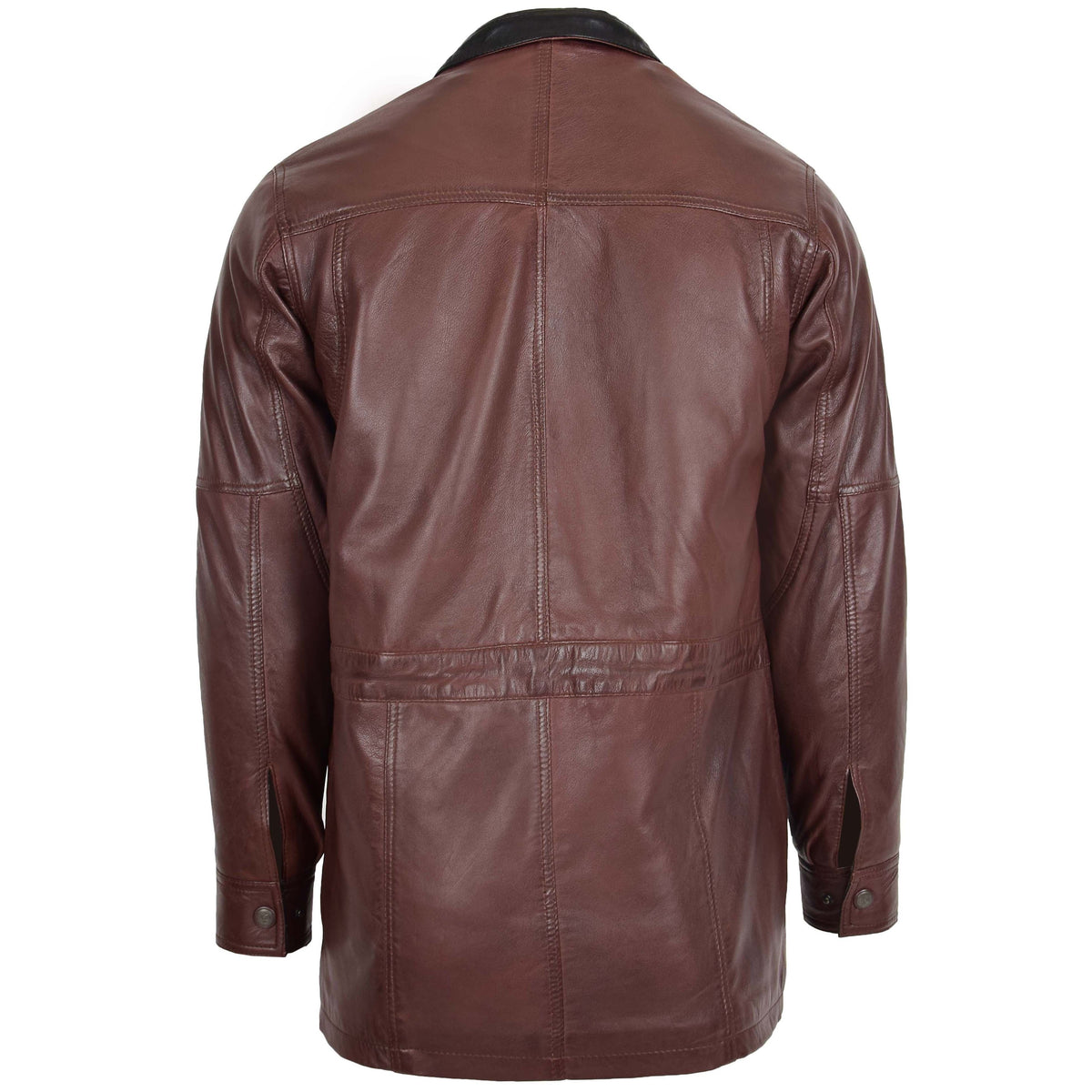 Mens Leather Winter Car Coat Hip Length Jason Brown - genuine leather coat in brown with car coat