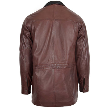 Mens Leather Winter Car Coat Hip Length Jason Brown - genuine leather coat in brown with car coat