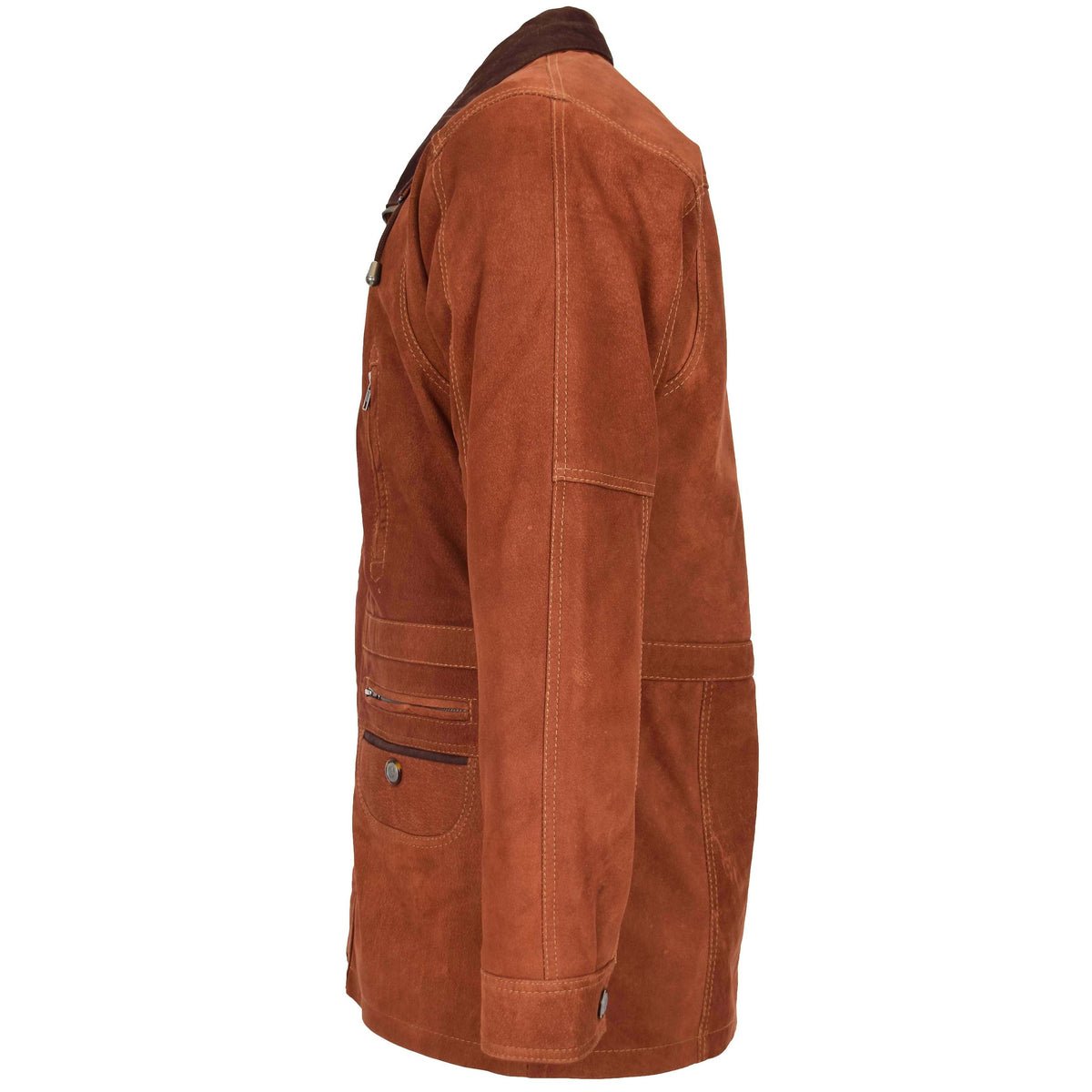 Mens Leather Winter Car Coat Hip Length Jason Tan Nubuck - genuine leather coat in tan nubuck with winter