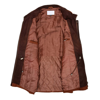 Mens Leather Winter Car Coat Hip Length Jason Tan Nubuck - genuine leather coat in tan nubuck with six outer pockets