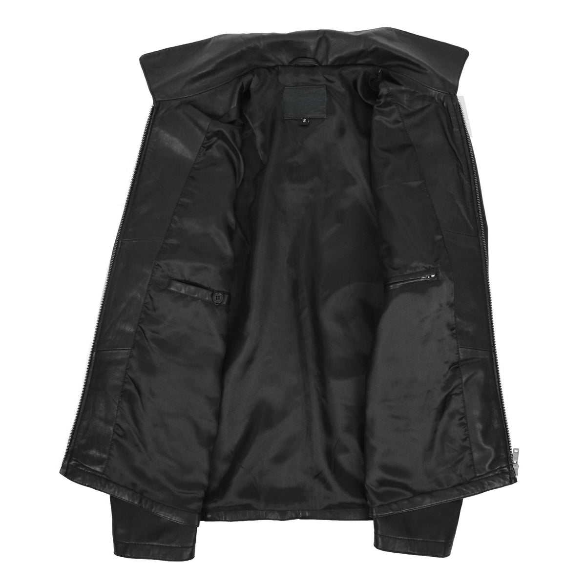 Mens Leather Zip Box Harrington Jacket James Black - genuine leather jacket in black with harrington