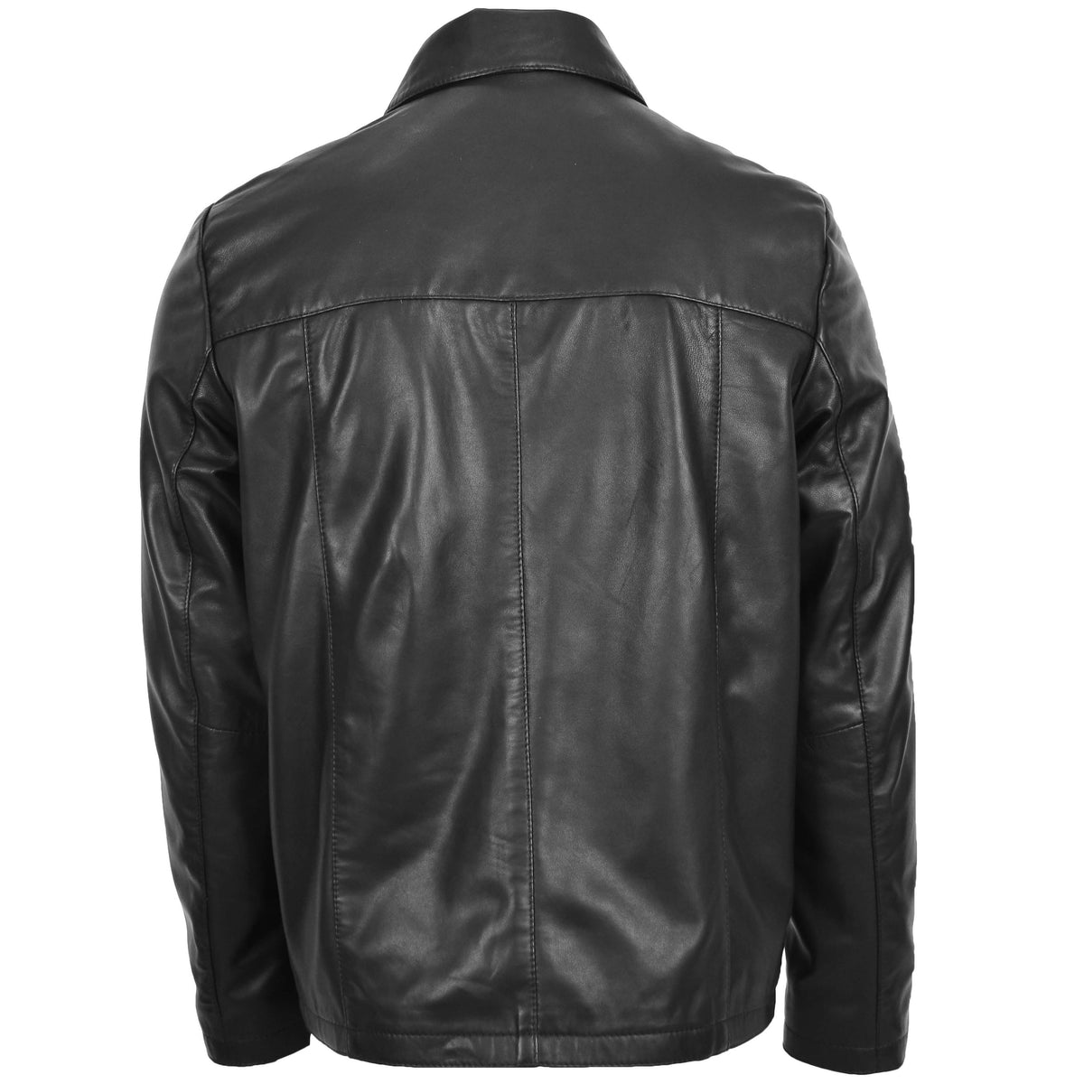 Mens Leather Zip Box Harrington Jacket James Black - genuine leather jacket in black with two outer pockets