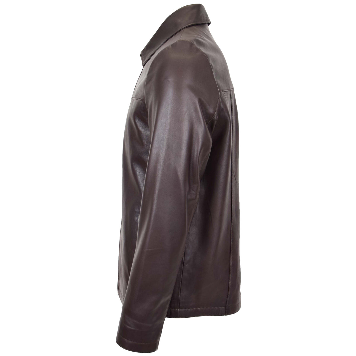 Mens Leather Zip Box Harrington Jacket James Brown - genuine leather jacket in brown with two outer pockets