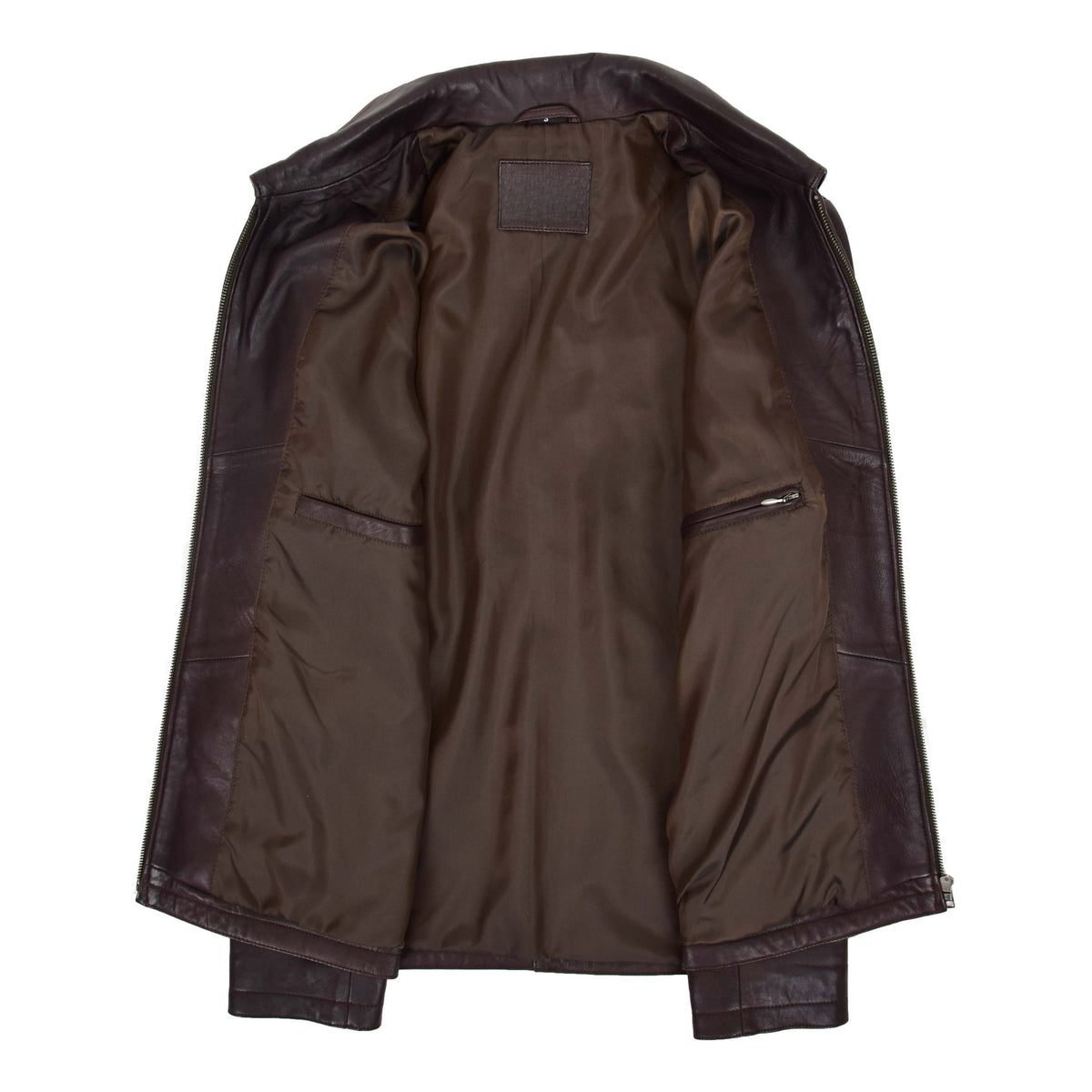 Mens Leather Zip Box Harrington Jacket James Brown - genuine leather jacket in brown with harrington