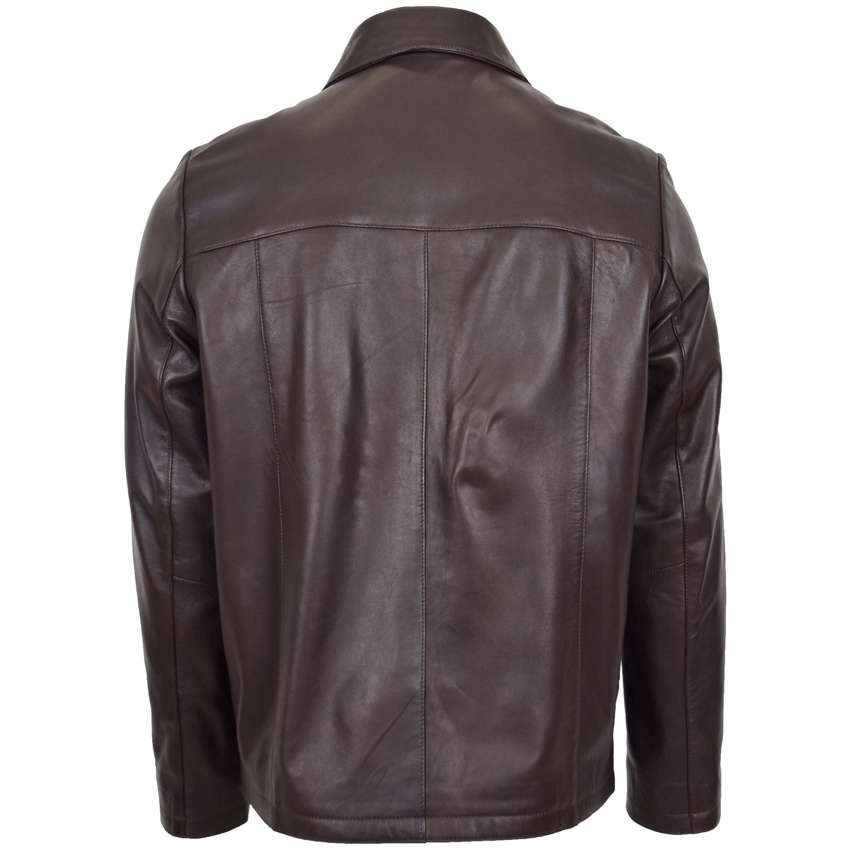 Mens Leather Zip Box Harrington Jacket James Brown - genuine leather jacket in brown with two outer pockets