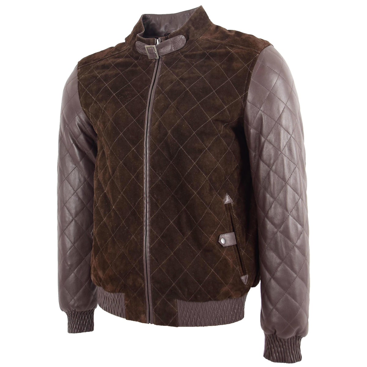 Mens Leather and Suede Bomber Varsity Jacket Bradley Brown - genuine suede jacket in brown with varsity
