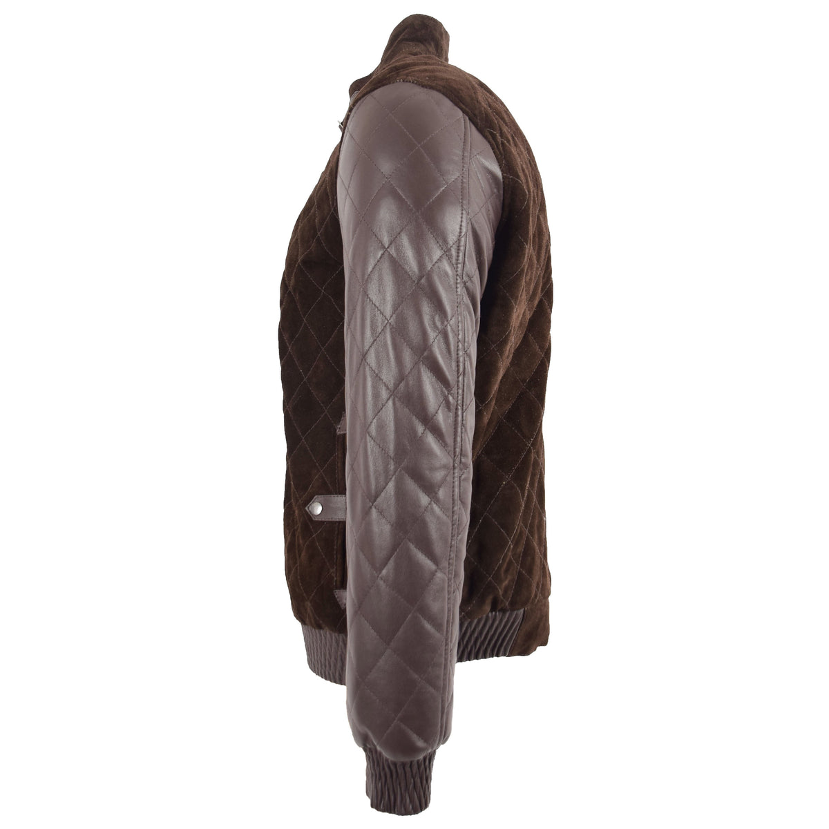 Mens Leather and Suede Bomber Varsity Jacket Bradley Brown - genuine suede jacket in brown with bomber varsity