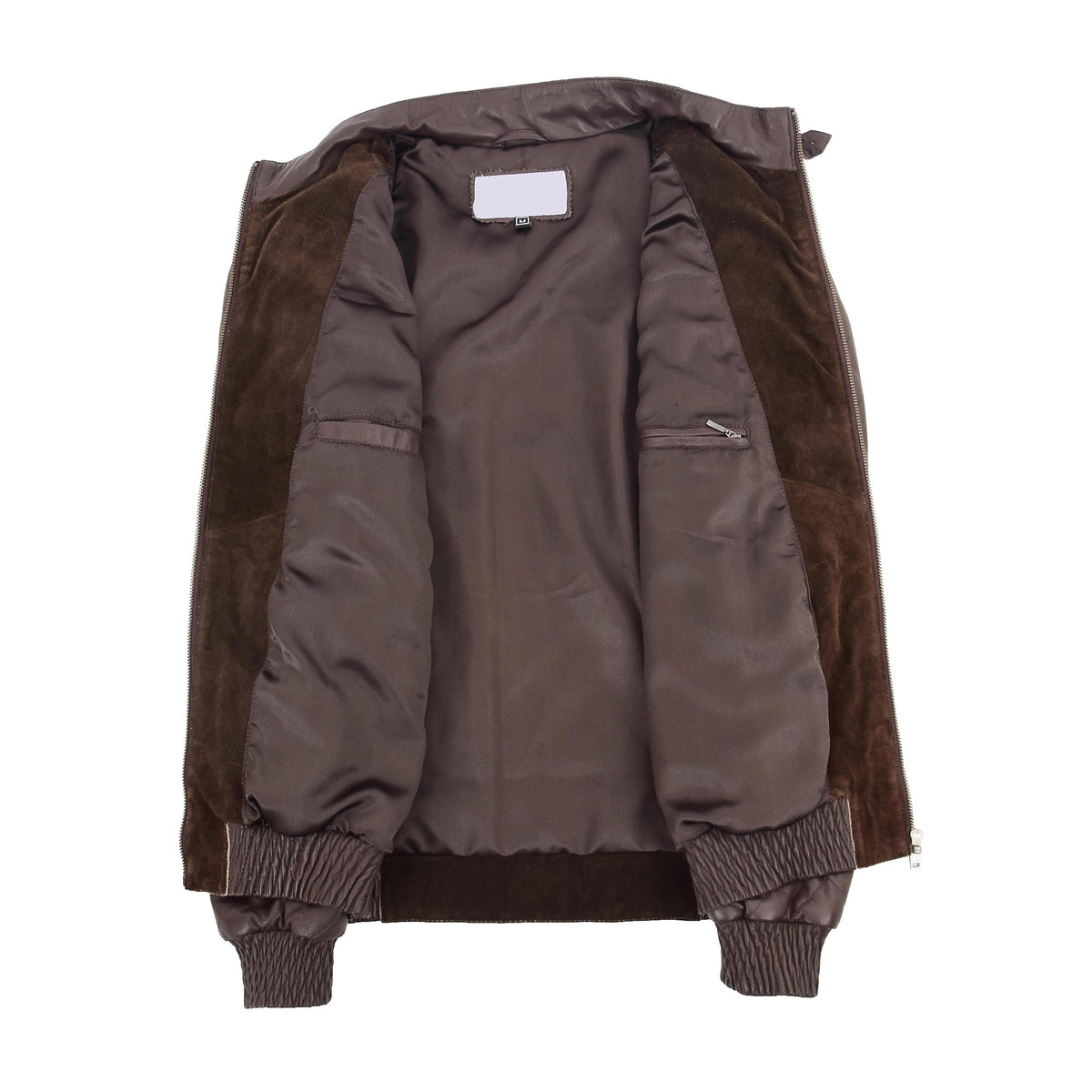 Mens Leather and Suede Bomber Varsity Jacket Bradley Brown - genuine suede jacket in brown with two outer pockets