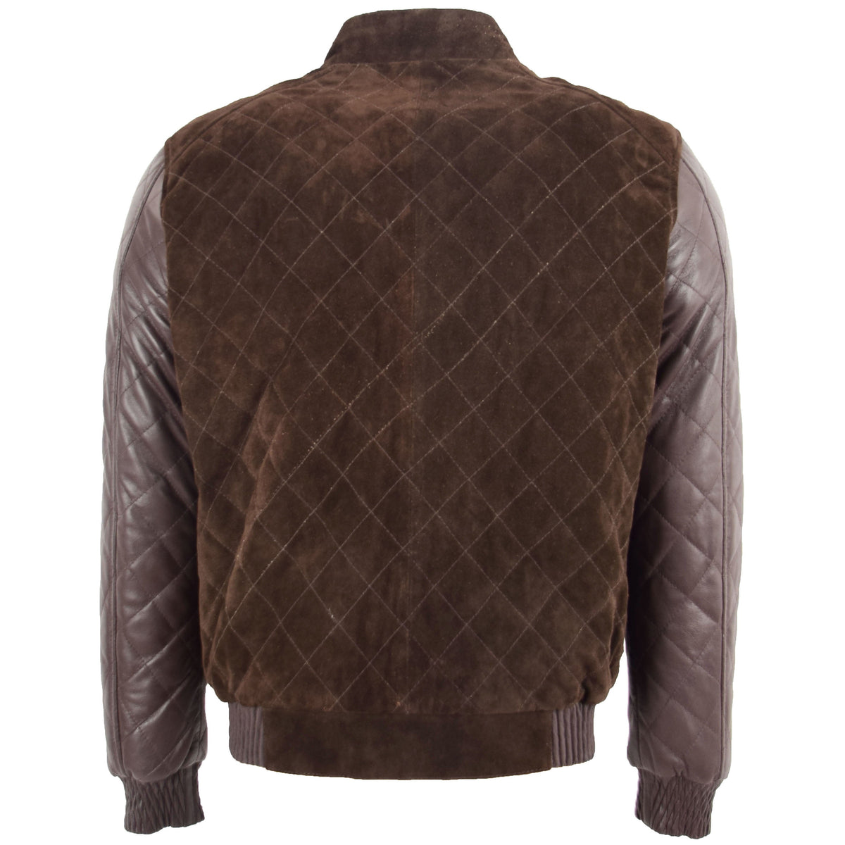 Mens Leather and Suede Bomber Varsity Jacket Bradley Brown - genuine suede jacket in brown with bomber