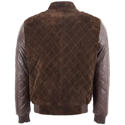 Mens Leather and Suede Bomber Varsity Jacket Bradley Brown - genuine suede jacket in brown with bomber