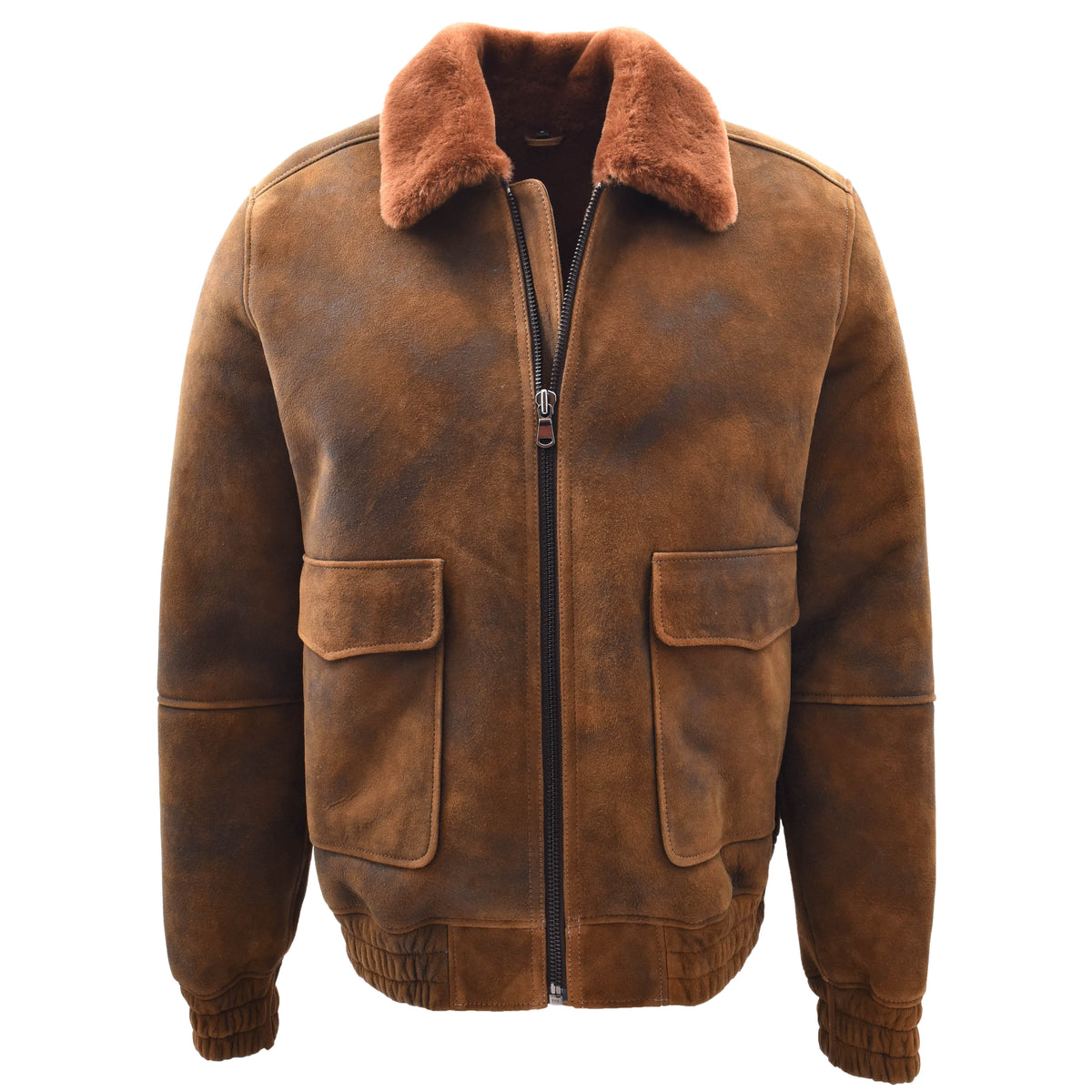 Mens Original Flying Sheepskin Bomber Brown Ginger Shearling Jacket Curtis - genuine sheepskin jacket with bomber