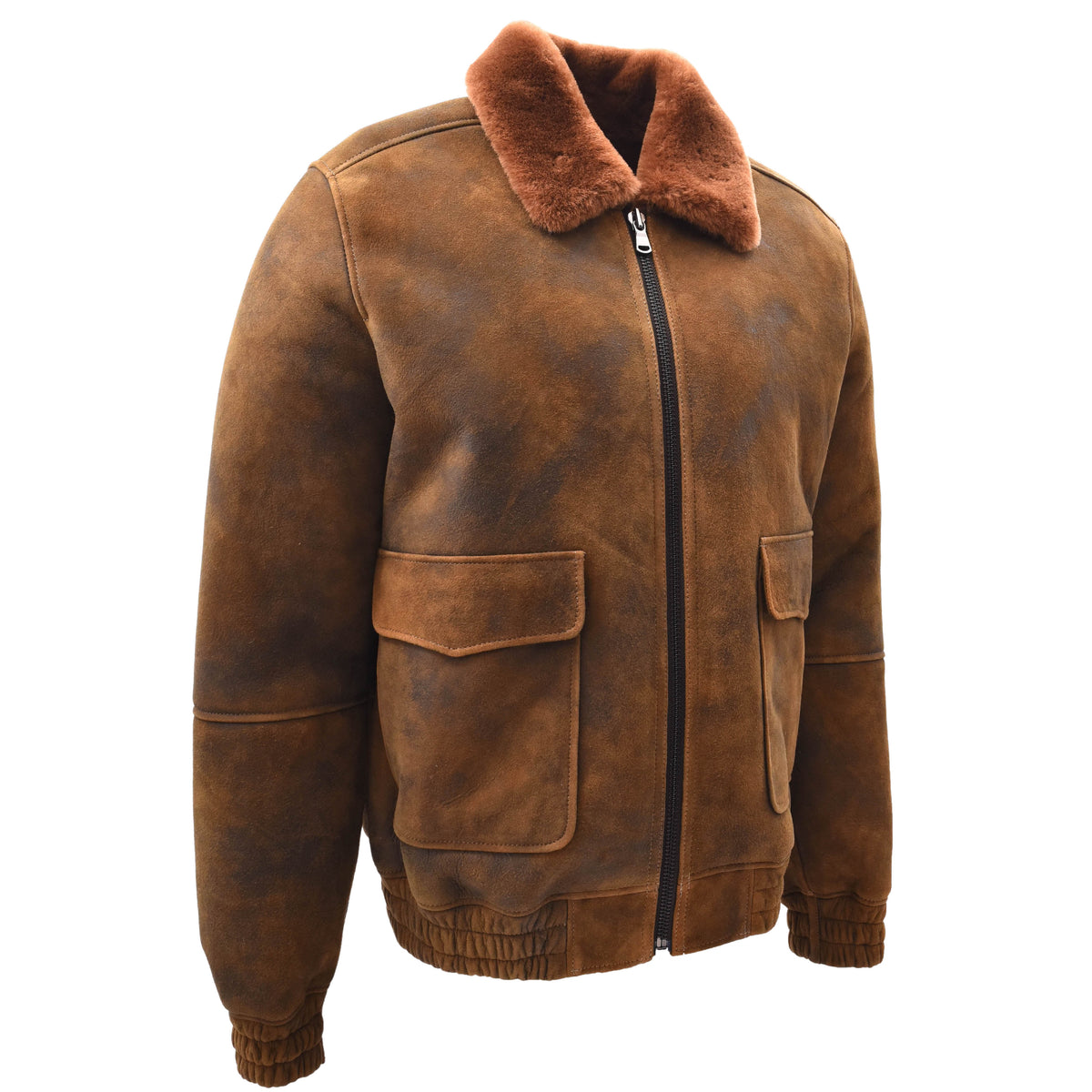 Mens Original Flying Sheepskin Bomber Brown Ginger Shearling Jacket Curtis - genuine sheepskin jacket with bomber