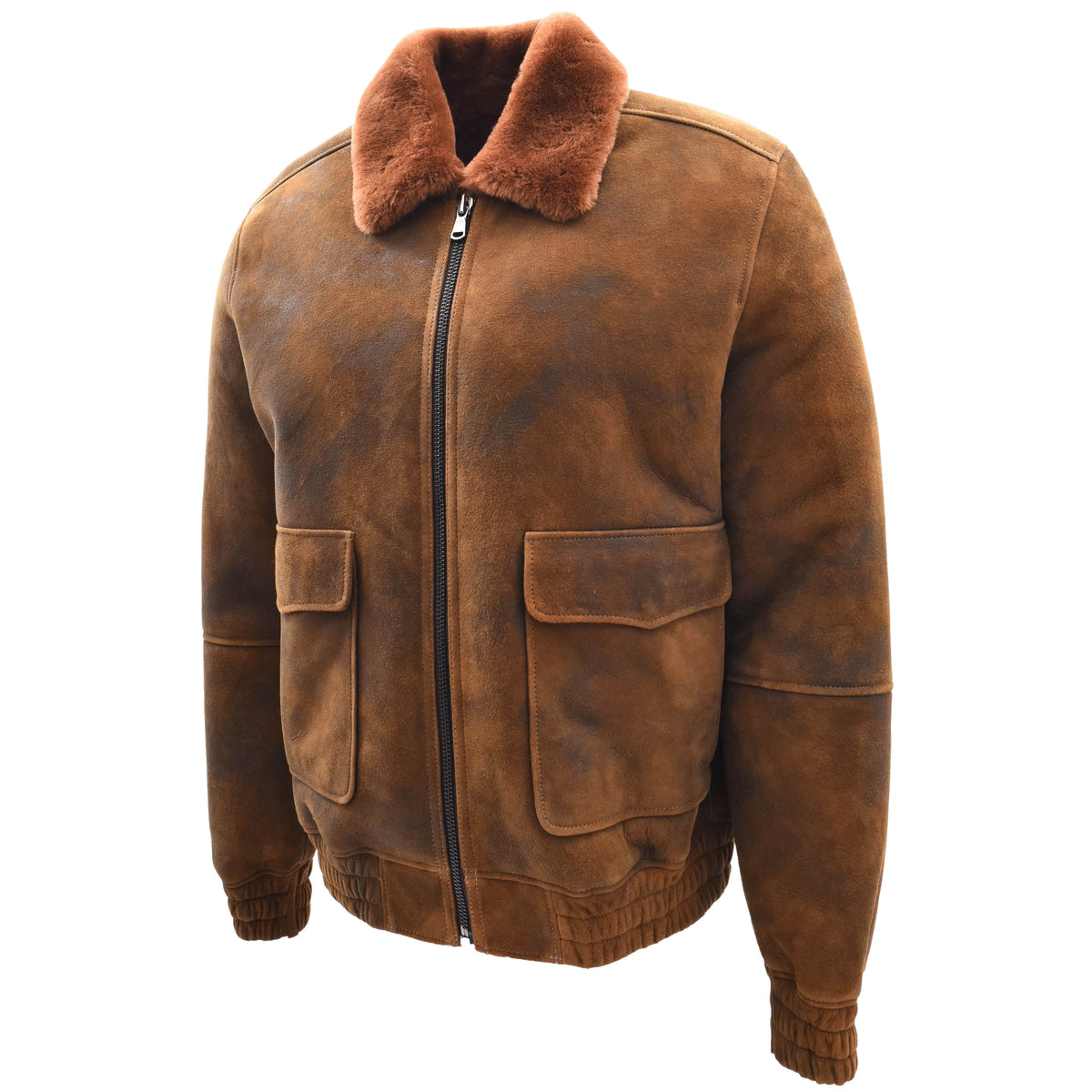 Mens Original Flying Sheepskin Bomber Brown Ginger Shearling Jacket Curtis - genuine sheepskin jacket with bomber