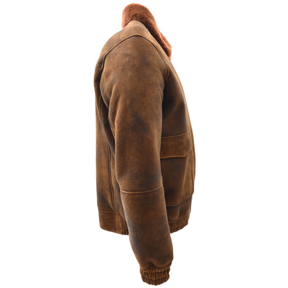 Mens Original Flying Sheepskin Bomber Brown Ginger Shearling Jacket Curtis - genuine sheepskin jacket with bomber