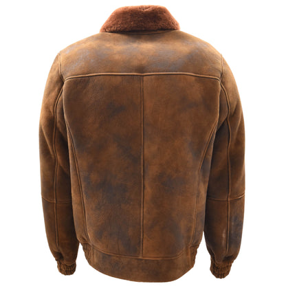 Mens Original Flying Sheepskin Bomber Brown Ginger Shearling Jacket Curtis - genuine sheepskin jacket with bomber