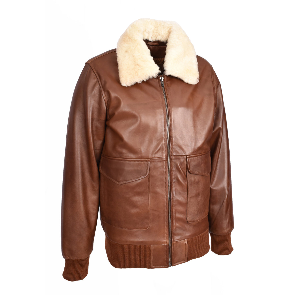 Mens Premium Leather Aviator Bomber Jacket Detachable Collar G-1 Pilot Style Luca Tan - genuine sheepskin jacket in tan with detachable collar
