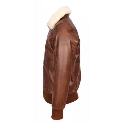 Mens Premium Leather Aviator Bomber Jacket Detachable Collar G-1 Pilot Style Luca Tan - genuine sheepskin jacket in tan with bomber